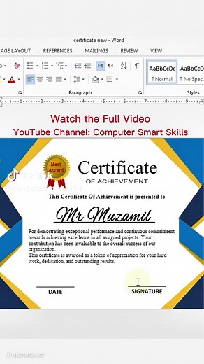 Achievement Certificate Design in MS Word Template
