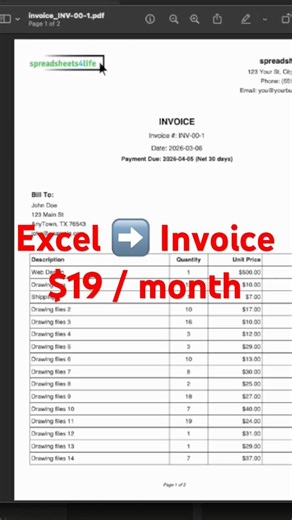 Excel to Professional Invoices in Seconds – $19/mo