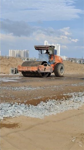 How Roads Are Built: Roller Compacts the Base Layer Perfectly