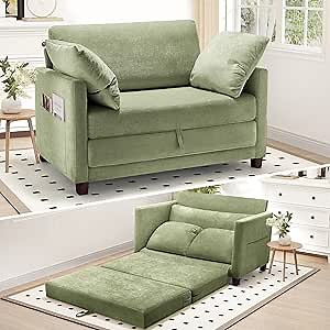 51" Convertible Loveseat Sofa Bed, 2-in-1 Folding Sofa Bed with 2 Pillow for Small Spaces, Modern Loveseat Compact Sleeper Couch for Apartment, Living Room & Guest Room (Light Green)