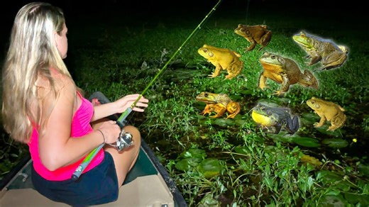 She discovered giant bullfrogs for juicy catch and cook adventure