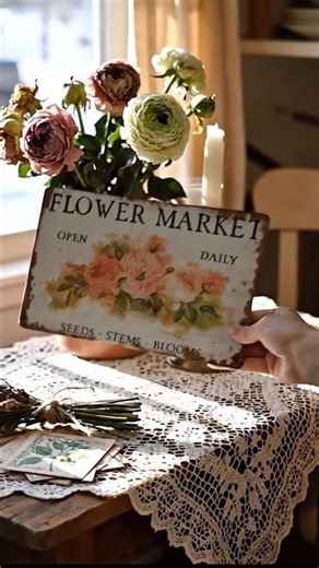 Thrifted Decor at Home | Vintage Look Flower Market Sign, Visualized at Home