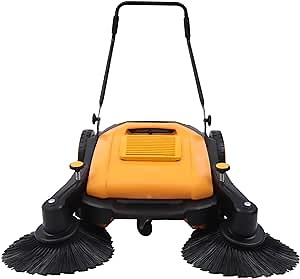 Walk-Behind Hand Push Floor Sweeper, 41" Outdoor and Indoor Industrial Floor Sweeper with Two Power Side Brooms 14.5 Gallon Capacity