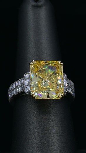 Yellow Radiant-Cut Diamond Ring with Diamond Band | Bez Ambar Fine Jewelry