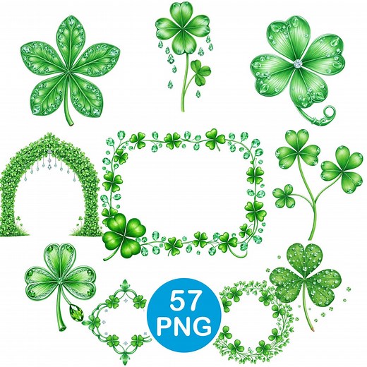 St Patrick’s Day Shamrock Clipart, Green Clover Frames, Lucky Irish Clip Ar, PNG Images (transparent Bg, Digital Download, Printables) - Etsy