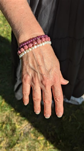 Pearl, Ruby, Rhodonite Multi-strand Gemstone Bracelet With Sterling Silver - Etsy