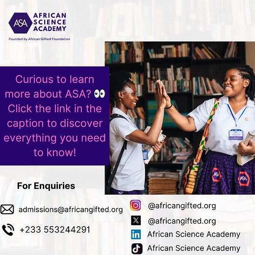 🌍 Pioneering STEM Education in Africa! 🔬 At African Science Academy, we are committed to empowering the next generation of young African women in STEM. 🌍✨ Our latest online publications give you an inside look at ASA and why we believe this is the opportunity you’ve been waiting for! 💡 Dive into all you need to know about our programs and why you should apply today! Read the full article and be part of the change! https://www.myjoyonline.com/african-science-academy-empowering-young-women-to-