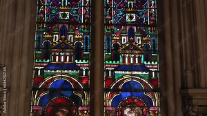 Stained glass masterpiece of angels and patterns.