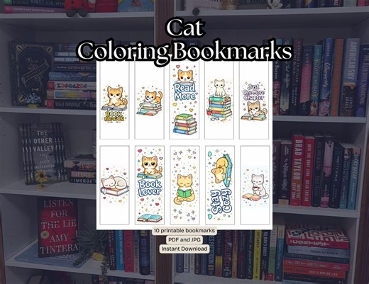 Cat Coloring Bookmarks – Book Lover Gift, Printable Kitten Designs (PDF) - Etsy