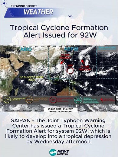 Tropical Cyclone Formation Alert Issued for 92W