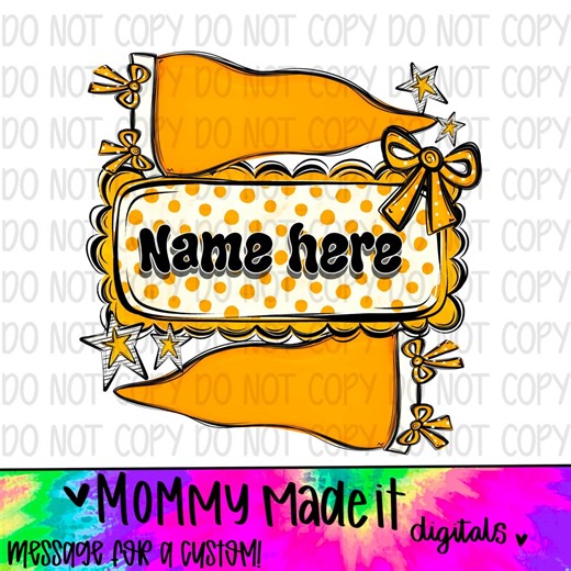 Name Plate Design | Gold Sports PNG (Digital Download) Pennant Flag and Coquette Bows (Bundle)