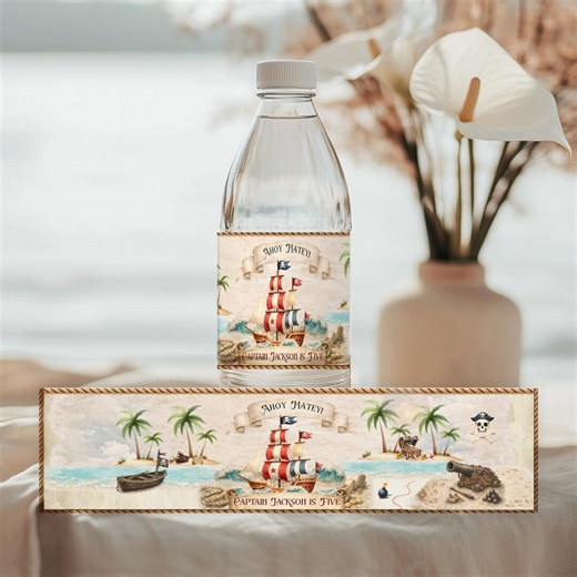 Pirate Birthday Water Bottle Label | Editable Ahoy Matey Party Decor (digital Download) - Etsy