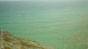 Colombian nature, Cabo de la Vela. Bird flying over arid zone and the seashore