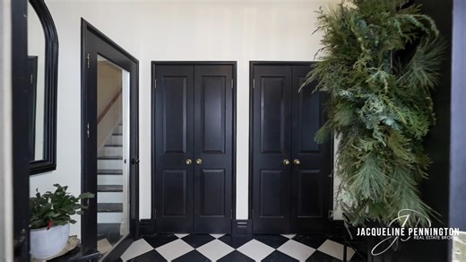 Jacqueline Pennington on Instagram: "Located on a picturesque, tree-lined street in the heart of Downtown Port Hope, this distinctive 1855-built home blends timeless character with thoughtful modern updates. Guests are greeted by a beautiful open foyer featuring a striking floor design and large windows that flood the space with natural light. The living room impresses with a sun-soaked layout, a wall of windows, and a soaring two-storey ceiling. In contrast, the spacious dining room showcases d