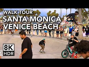 [8K HDR] Santa Monica Pier to Venice Beach Virtual Walk Tour with Amazing Skate Jump ending - 60fps