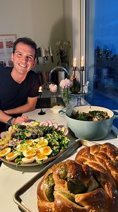 Ryan Nordheimer on Instagram: "spring dinner party 🌸 recipes below :) and make sure to follow me so you don’t miss out on more dinner parties ramp challah 🌱 1. In a stand mixer add 1 package active dry yeast, 1/2 cup sugar, 1/2 cup olive oil, 4 eggs, 8 1/2 cups all purpose flour, 1 tbsp salt. Mix on low until combined, then increase speed to medium-low and knead for 8-10 minutes. Let proof covered in a greased bowl until doubled in size, 1.5 hours at room temp or overnight in the fridge. 2. Kn