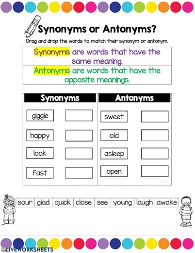 synonyms or antonyms worksheet