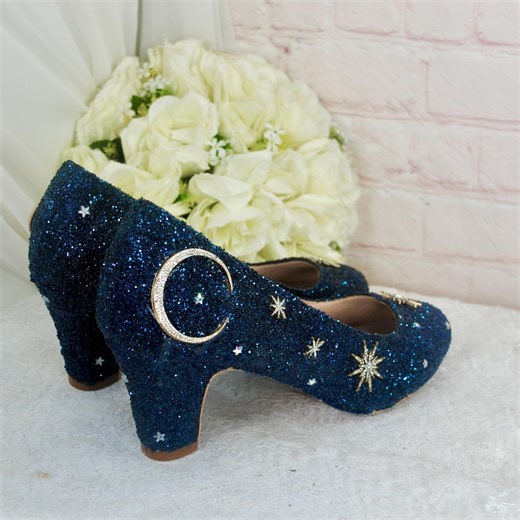 Celestial Block Heels: Blue Moon & Star Shoes for Bride - Etsy