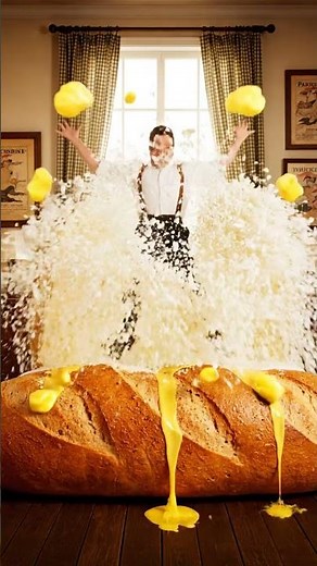Giant Baguette Bed Explosion 🍞💥 | Crazy Butter Burst Short Video