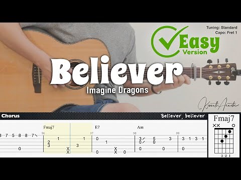 Believer (Easy Version) - Imagine Dragons | Fingerstyle Guitar | TAB + Chords + Lyrics