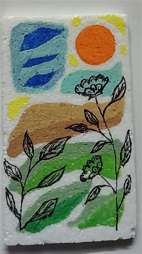 Boho Painting on Styrofoam - Easy abstract boho art- Painting abstract scenery with acrylic paints