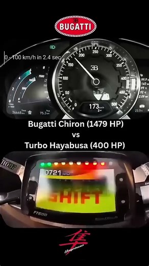 Bugatti Chiron vs Turbo Hayabusa #turbo #drag #superbikes #supercars #racing motorcycles #cars