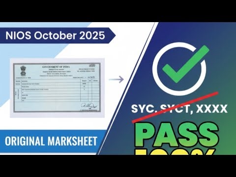 NIOS October 2025 Origional Marksheet | Digilocker Marksheet | SYC, SYCT, XXXX, Pass 100%