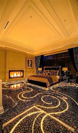 Luxury Epoxy Floor Transformation Bedroom Makeover | Black River Rock LED Floorstones #shorts