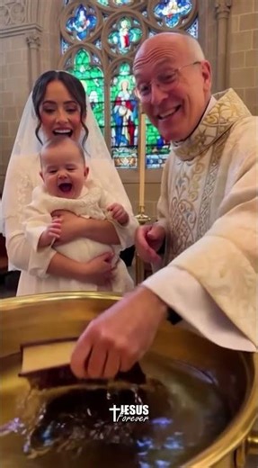 Baby Drops the Bible in Holy Water… 😂🙏 #jesus #church #unexpected