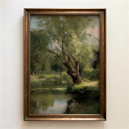 Vintage Woodland Weeping Willow Painting, Tranquil Green Landscape Art (digital Download) 896 - Etsy