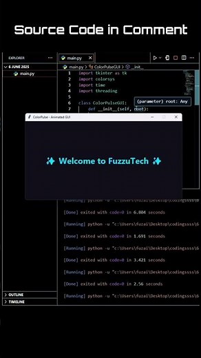 ColorPulse GUI 🌈✨ Hypnotic Python HSV animation using tkinter + colorsys 💻 #fuzzutech #viralshort