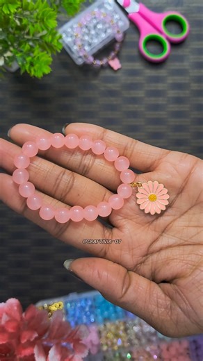How to Make a Cute Pink Beaded Bracelet with Flower Charm | Easy DIY Tutorial 🌸 #braceletmaking