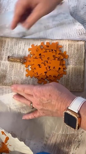 Vintage fall pumpkin using puzzle pieces and a piece of cardboard! DIY craft under $5.00!!! #vintage #crafting #crafts #fall #pumpkin | Grace and Tattered Lace
