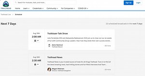 1K views · 27 reactions |  Huzzah! It's a new week of new learning. Don't forget to add a Trailhead LIVE session to your calendar!  View this week's full #TrailheadLIVE schedule and add to your Google, Apple, or Outlook calendar⁠ — https://sforce.co/2Y9OE1u | Salesforce Trailhead | Facebook