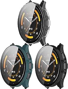 TenCloud 3-Pack Compatible with Garmin Venu 3 45mm (Not for The 3S 41mm) Protective Bumper with Screen Protector, Full Cover Protective Cases Intended for Garmin Venu 3 (Black+Green+Clear)