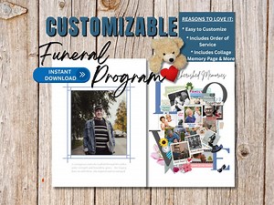 Editable Funeral Program | Memorial Booklet | Celebration of Life Pamphlet | Canva Funeral Program Template - Etsy UK