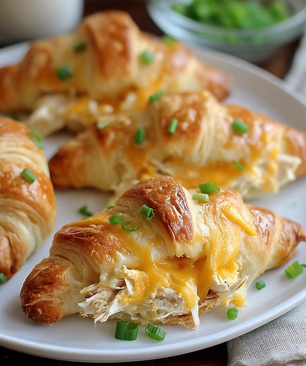 Easy Chicken Stuffed Crescent Rolls These Easy Chicken Stuffed Crescent Rolls feature a creamy, savory chicken filling tucked inside buttery, golden crescent dough — every bite is soft, flaky, and full of comfort. Quick to prepare and sure to please, they’re perfect for busy weeknights, potlucks, or anytime you’re craving a cozy meal! Ingredients 1 can refrigerated crescent roll dough 1 cup cooked, shredded chicken 1/2 cup cream cheese, softened 1/2 cup shredded cheddar cheese 1/4 cup chopped gr