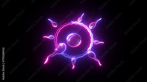 Fertilization. Neon sperm and egg cell. Natural fertilization