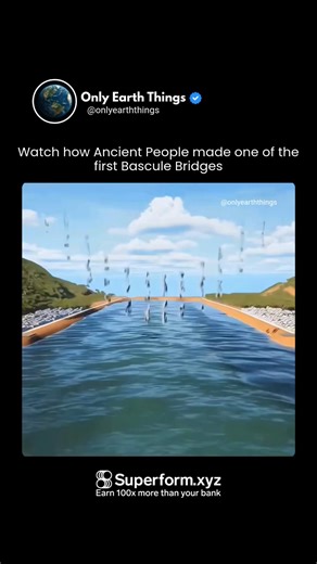 Only Earth Things on Instagram: "Ancient builders created early bascule bridges — wooden drawbridges that could pivot upward using counterweights, ropes, and beams — allowing boats to pass beneath while protecting cities and castles from invaders. Simple yet ingenious, these early designs became the foundation for the grand lifting bridges we see today. Earn more on your cash with @superformxyz #AncientEngineering #BasculeBridge #Drawbridge #HistoryFacts #DidYouKnow #FYP #Principle888 #explore"