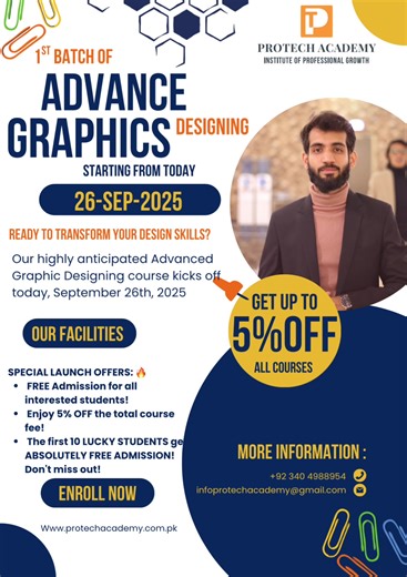 🎨✨ Advance Your Creativity! ProTech Academy's 1st Batch of Advance Graphic Designing Starts TODAY! ✨🎨 Ready to transform your design skills? Our highly anticipated Advanced Graphic Designing course kicks off today, September 26th, 2025! #protechacademy #metrovill #itskillsacademy