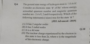 QuestionThe ground state energy of the hydrogen atom is -13.6... | Filo
