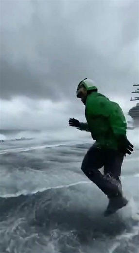 US Navy Aircraft Carrier Flight Deck Flooded by Giant Wave in Storm #military#shorts