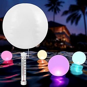 Floating Pool Thermometer with 12" Solar Pool Lights Pond Water Thermometer with RGB Led Lights Color Changing Swimming Pool Thermometer Water Temperature Thermometers for Spa Hot Tub Inflatable Ball
