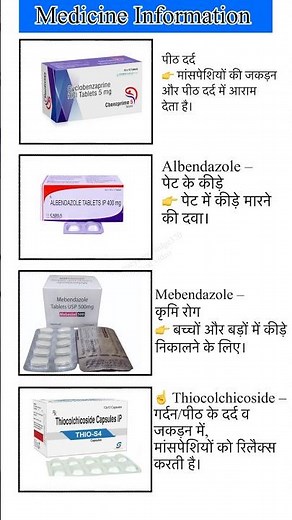 💊 Thiocolchicoside, Cyclobenzaprine, Albendazole, Mebendazole Uses#HealthTips#MedicalGuide#Medicine