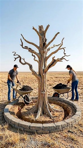 🏜️ Turning a Dead Tree into a Desert Oasis! #Shorts #Transformation