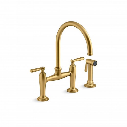 Reviews for KOHLER Edalyn By Studio McGee Double-Handle 2-Hole Bridge Kitchen Faucet With Side Sprayer in Vibrant Brushed Moderne Brass | Pg 1 - The Home Depot