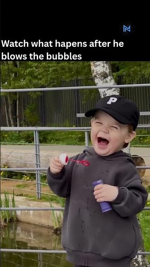 Watch what happens after he blows the bubbles