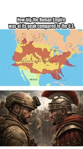 How big the Roman Empire was at its peak compared to the U.S.