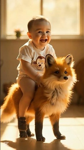 Cutest Baby Rides a Dancing Fox | Hyper-Realistic Joy |dancing baby and fox| #cat #baby #cute
