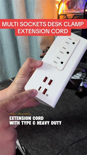 Desk Clamp Power Strip Desktop Socket Extension Cord Heavy Duty With USB Type C 20W Fast Charge 2 Meters Extension Wire with Surge Protector 45-Degree Angle Flat Plug Fireproof For Home Office Hotel Desk Table #powerstrip #usbtypec #fastcharging #techaccessoriess #homeofficesetup